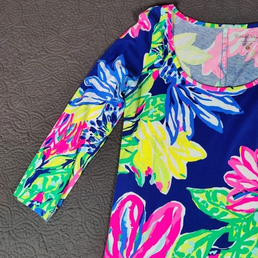 Lilly Pulitzer Kenzie Dress Resort Navy Travelers Palm Multicolor Women's Small - Picture 3 of 15